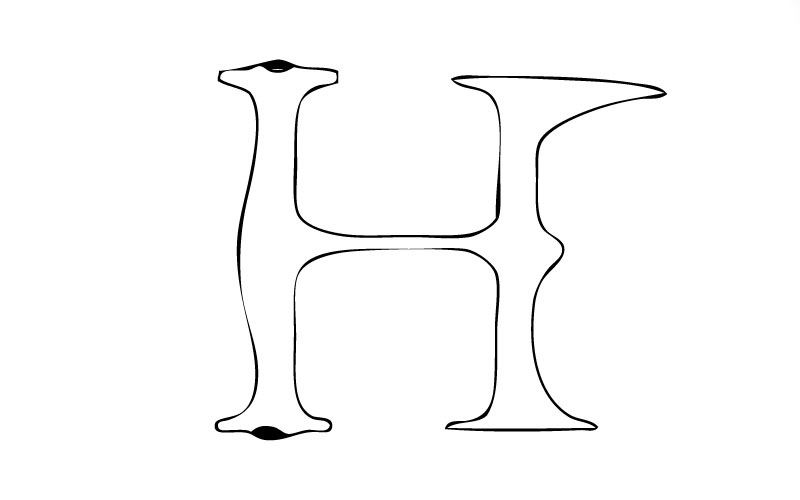 abstract drawing of a hammerhead shark in the shape of the letter H